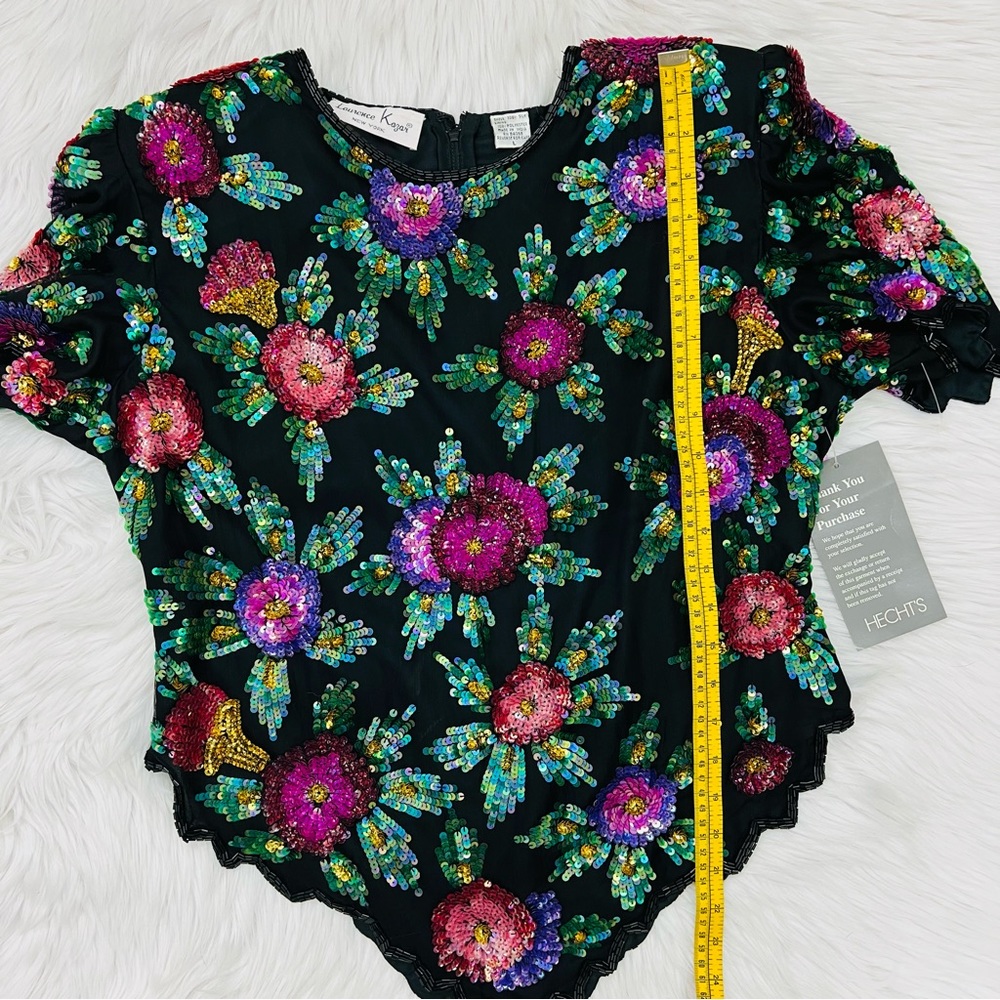 Laurence Kazar Vintage Tags Attached Sequined Floral Silk Blend Top - Picture 14 of 16